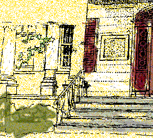 Drawing, front of house with steps