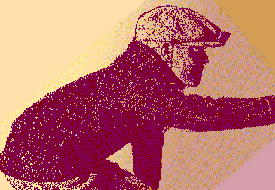 Old drawing of a little boy reaching to his right